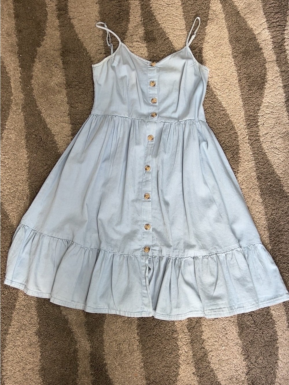 Japna Light Blue Button-Front Spaghetti Strap Dress